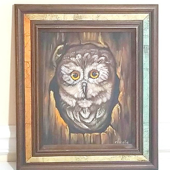 Vintage Other - Vintage Framed Owl Painting Artist Signed